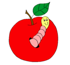 Dibujo Manzana con gusano pintado por estefis