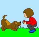 Dibujo Niña y perro jugando pintado por rivka