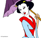 Dibujo Geisha con paraguas pintado por milla 