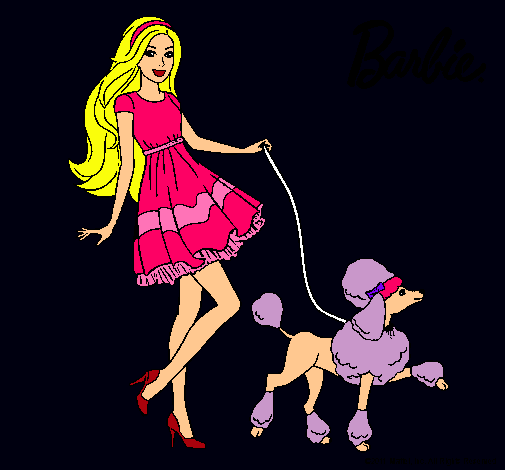 Dibujo Barbie paseando a su mascota pintado por MerceLopez