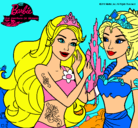 Dibujo Barbie se despiede de la reina sirena pintado por sirenas