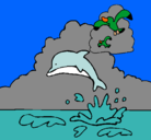 Dibujo Delfín y gaviota pintado por xike