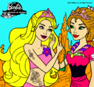 Dibujo Barbie se despiede de la reina sirena pintado por reloj