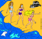 Dibujo Barbie y sus amigas en la playa pintado por zumi