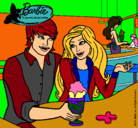 Dibujo Barbie y su amigo en la heladería pintado por Mirene