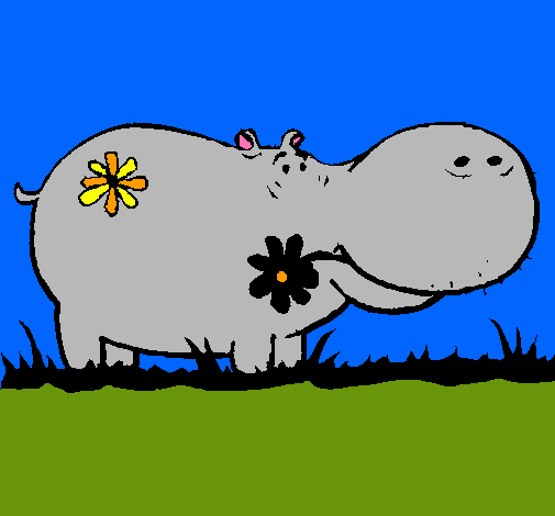 Hipopótamo con flores