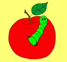 Dibujo Manzana con gusano pintado por Bubito