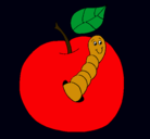 Dibujo Manzana con gusano pintado por ludi