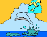 Dibujo Delfín y gaviota pintado por pito