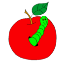 Dibujo Manzana con gusano pintado por icarly