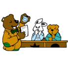 Dibujo Profesor oso y sus alumnos pintado por dorymar
