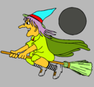 Dibujo Bruja en escoba voladora pintado por colorado