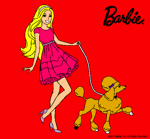 Barbie paseando a su mascota