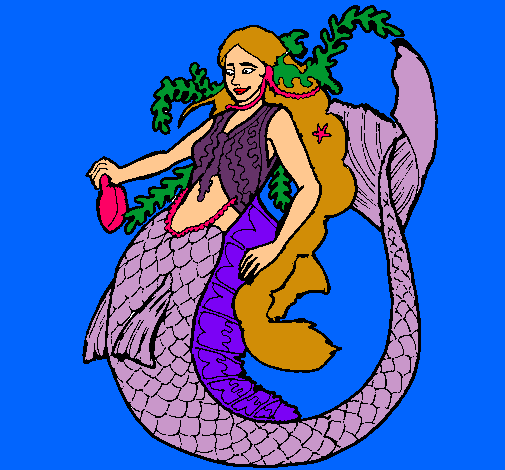 Dibujo Sirena con larga melena pintado por Valentinad