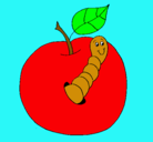 Dibujo Manzana con gusano pintado por hoho