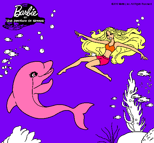 Dibujo Barbie jugando con un delfín pintado por tania5