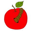 Dibujo Manzana con gusano pintado por edipintor