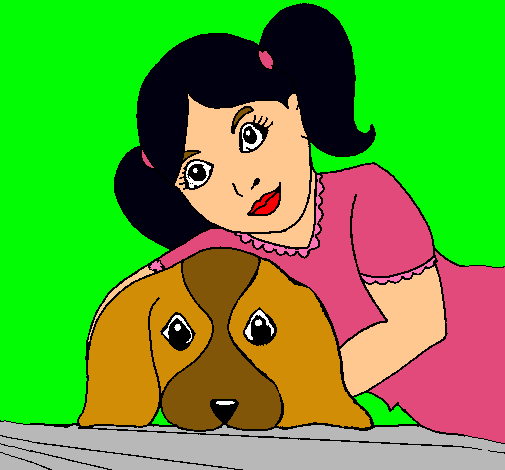 Dibujo Niña abrazando a su perro pintado por dominique1