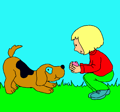 Dibujo Niña y perro jugando pintado por ainhoa123