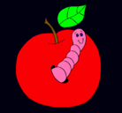 Dibujo Manzana con gusano pintado por noely