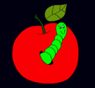 Dibujo Manzana con gusano pintado por anye