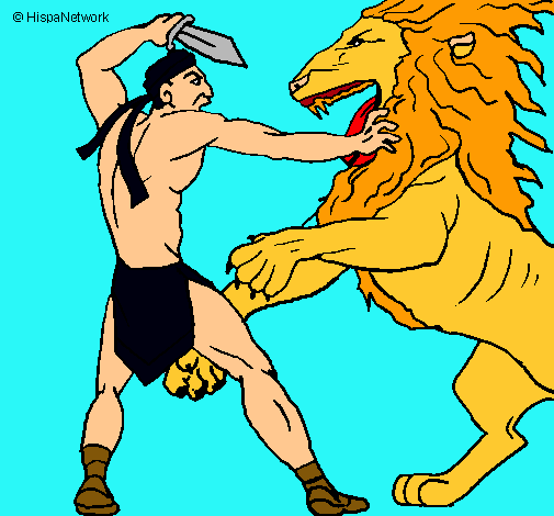 Dibujo Gladiador contra león pintado por micaela12