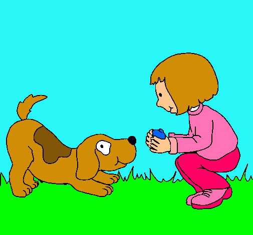 Dibujo Niña y perro jugando pintado por sorey