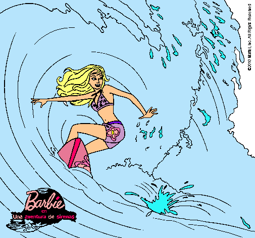 Barbie practicando surf