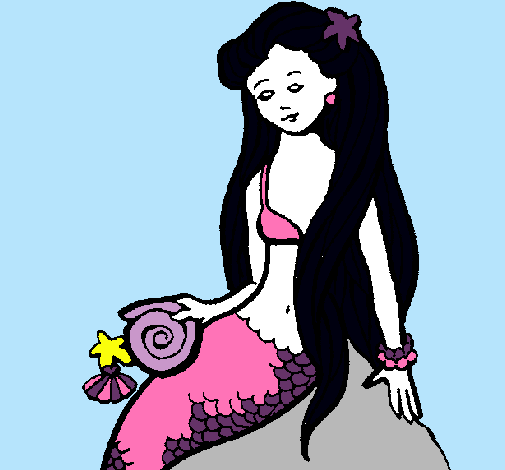 Dibujo Sirena con caracola pintado por konie