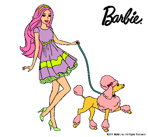 Barbie paseando a su mascota