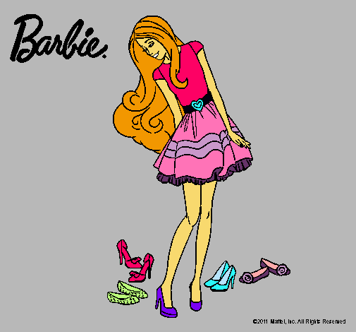 Dibujo Barbie y su colección de zapatos pintado por lichi