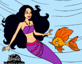 Dibujo Barbie sirena con su amiga pez pintado por Amadix