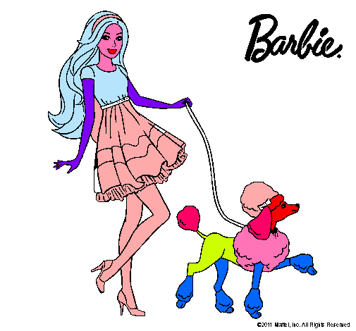 Barbie paseando a su mascota