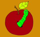 Dibujo Manzana con gusano pintado por manza