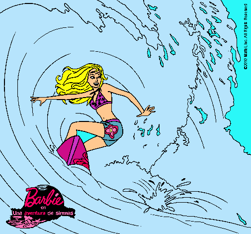 Barbie practicando surf