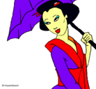 Dibujo Geisha con paraguas pintado por gatit