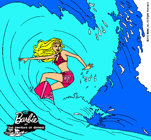 Barbie practicando surf