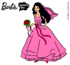 Dibujo Barbie vestida de novia pintado por color