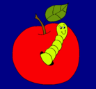 Dibujo Manzana con gusano pintado por manzagusa