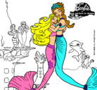 Dibujo Barbie sirena y la reina sirena pintado por sirenas