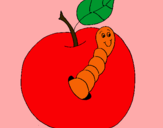 Dibujo Manzana con gusano pintado por zendalla