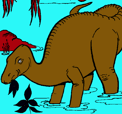 Dibujo Dinosaurio comiendo pintado por Kyra