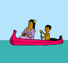 Dibujo Madre e hijo en canoa pintado por NOELIARTIAGA