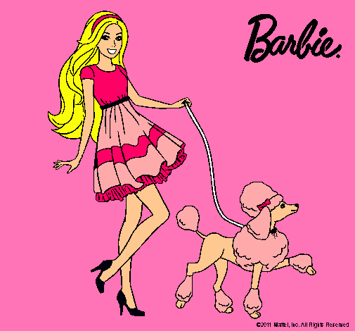 Barbie paseando a su mascota