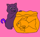 Dibujo Gato y pez pintado por Kyra