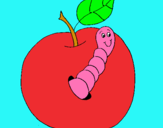 Dibujo Manzana con gusano pintado por gusayomi