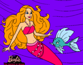 Dibujo Barbie sirena con su amiga pez pintado por cucuco