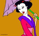 Dibujo Geisha con paraguas pintado por isidr