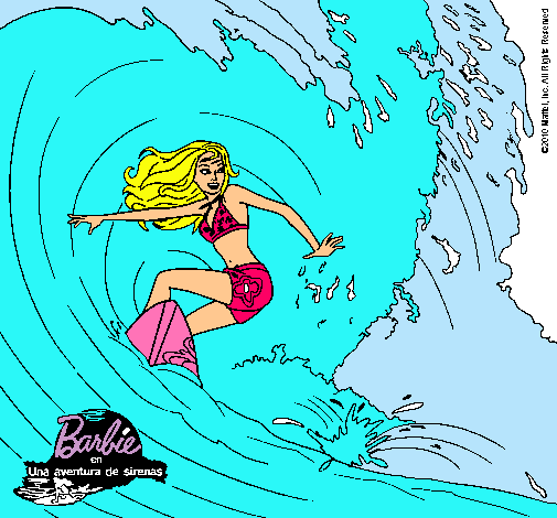 Barbie practicando surf