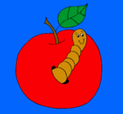 Dibujo Manzana con gusano pintado por spaniel